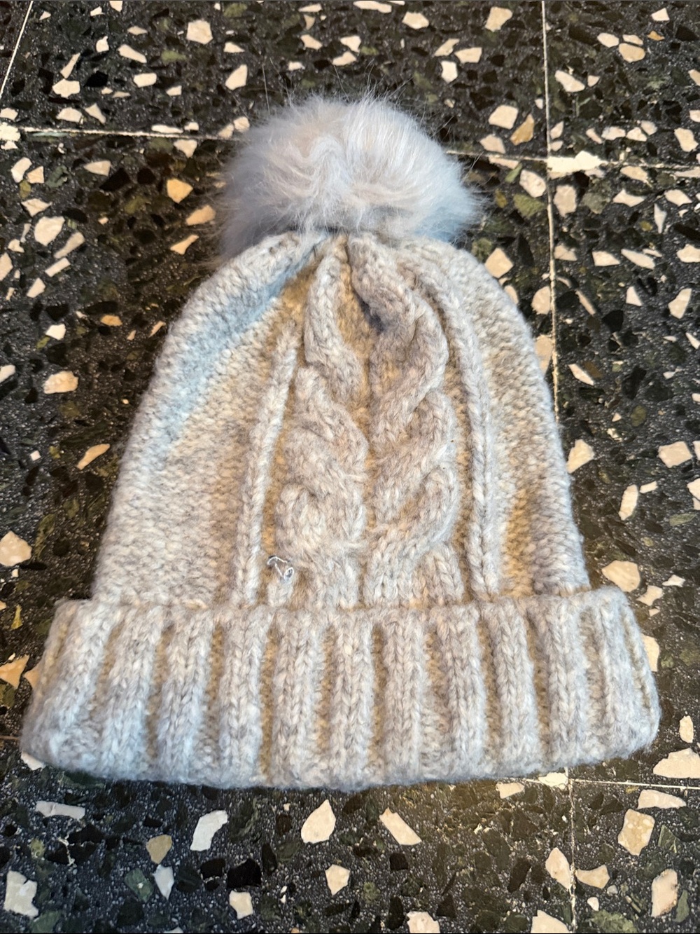 Express Heather Gray Cable Knit Pom Beanie
